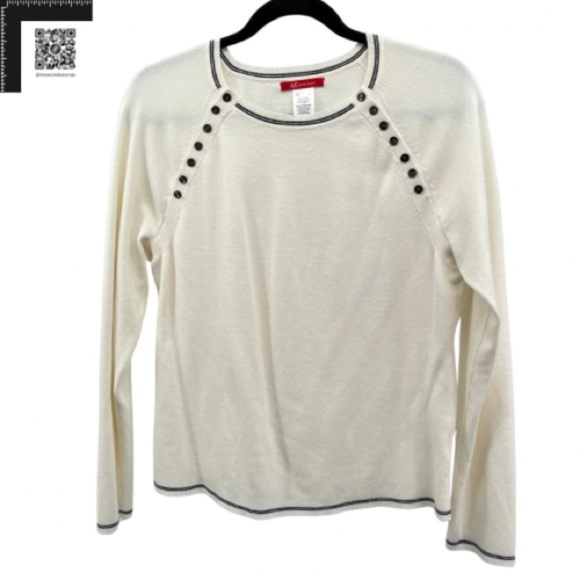 AK Anne Klein (Large EUC) Cream Long Sleeve Top with Button Detail - Picture 1 of 9